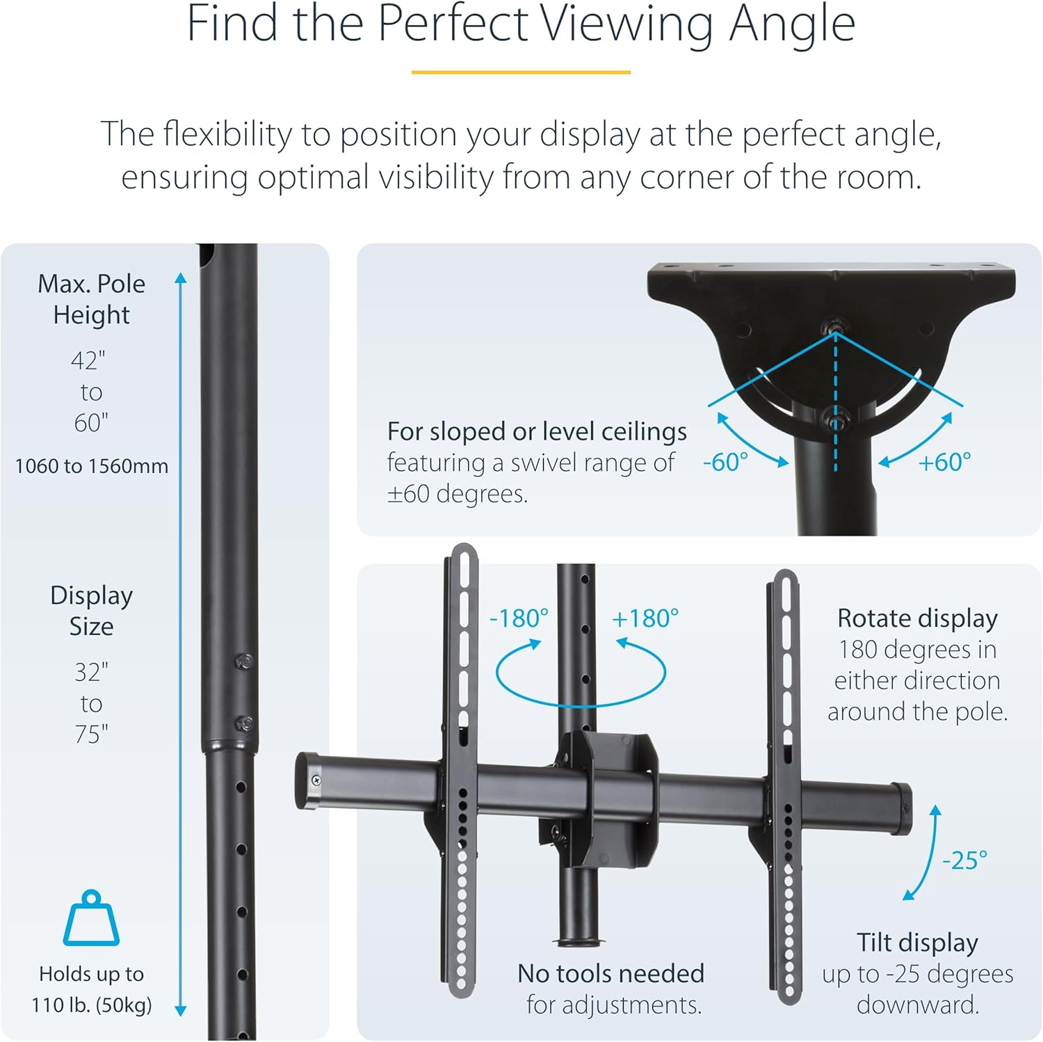 StarTech.com Universal Ceiling Mount for TVs and Projectors
