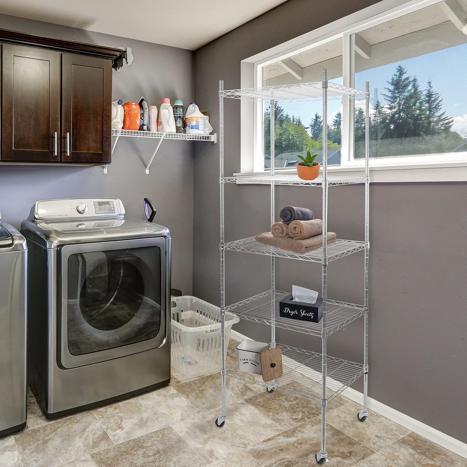 Mount-It! 5 Tier Chrome Wire Shelving on Wheels, Versatile, Adjustable Shelf Height Metal Storage Organizer for Kitchen