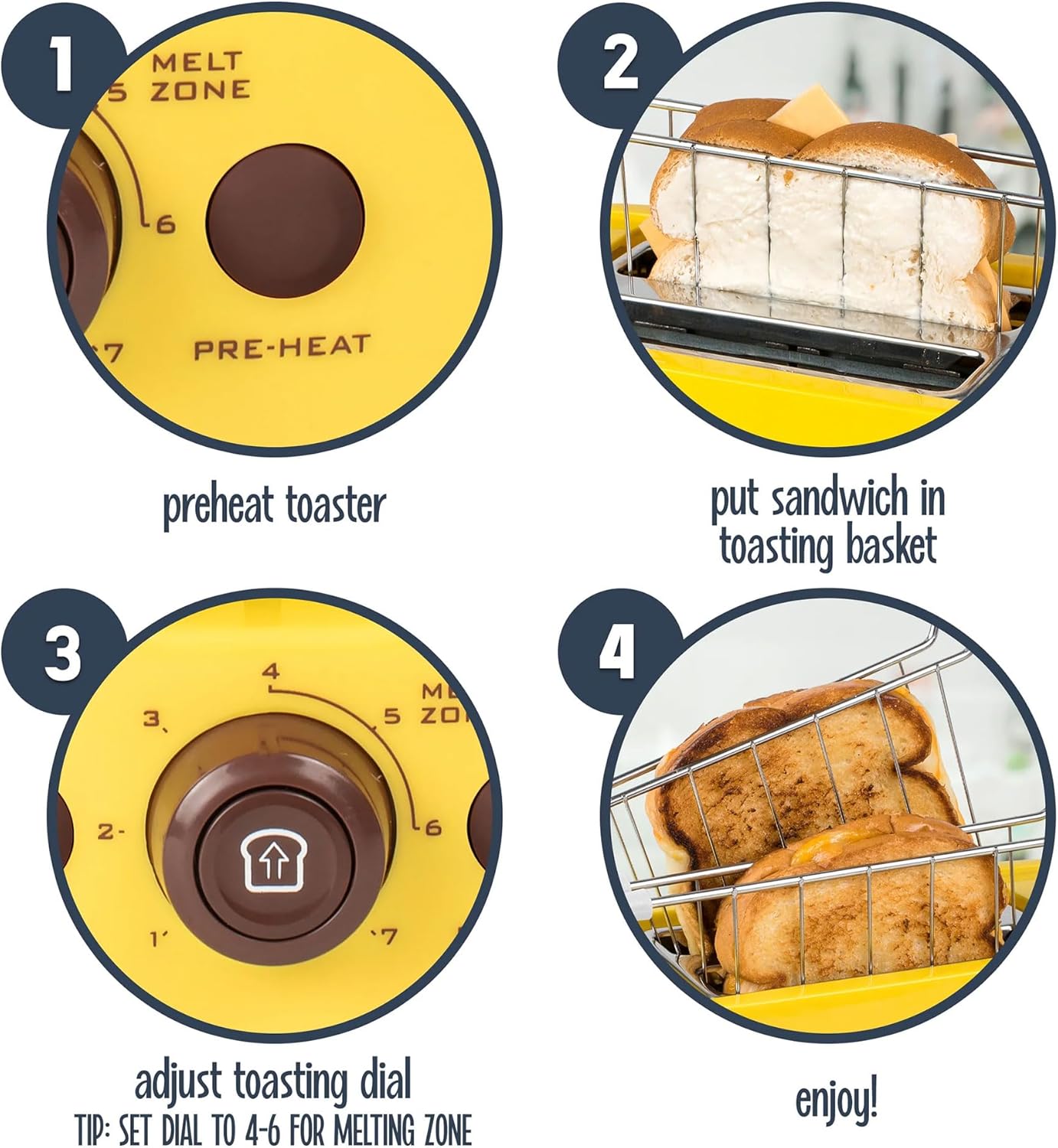 NOSTALGIA Grilled Cheese Sandwich Toaster with Easy-Clean Toasting Baskets and Adjustable Toasting Dial