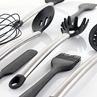 MegaChef Tool Black Utensil Set, 14 Piece, Gray and Stainless Steel
