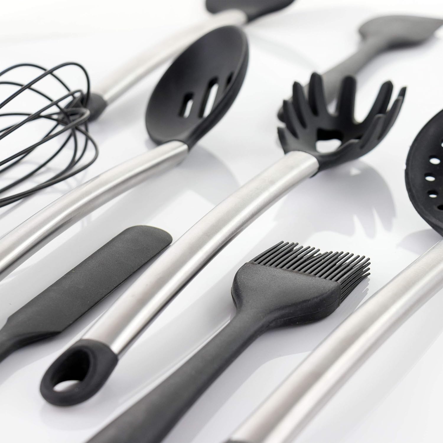 MegaChef Tool Black Utensil Set, 14 Piece, Gray and Stainless Steel