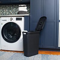 MIND READER Slim Laundry Hamper with Lid, 40L Linen Design Plastic