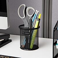 Mind Reader Pen and Accessories Holder, Desktop Organizer, Office, Metal Mesh, 3.5" L x 3.5" W x 3.75" H, Set of 3, Black