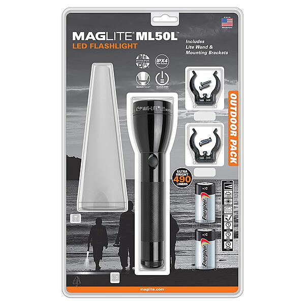 MagLite ML50L-I2TQG: Ml50L 2 Cell C Led Outdoor Adventure Pack Black, Adjustable Beam Angle, Water Resistant, Battery Powered