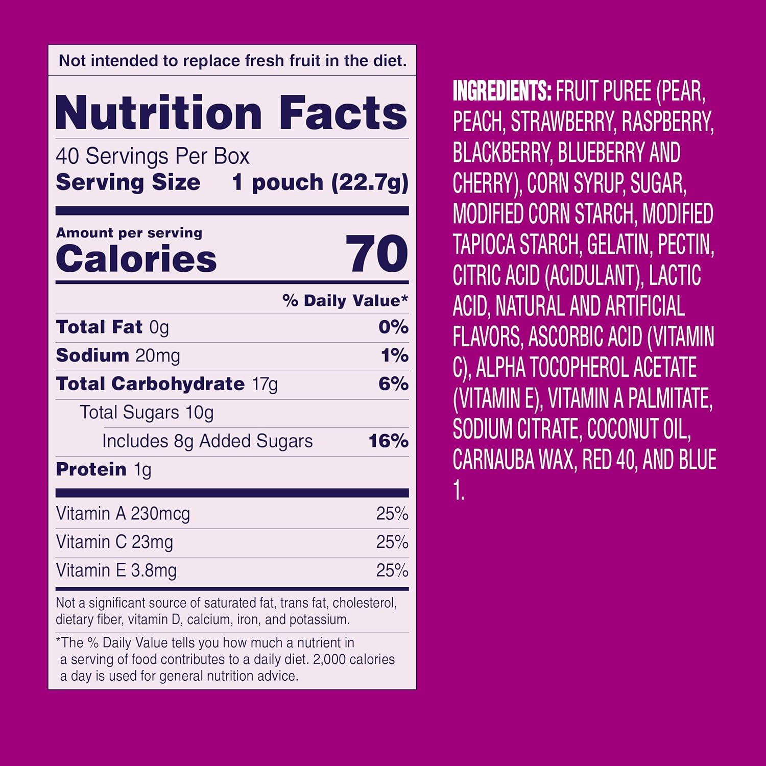 Welch's Fruit Snacks, Berries 'N Cherries, Individual Single Serve Bags, 0.8 oz (Pack of 40)