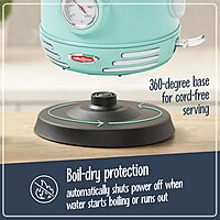 Nostalgia Retro Stainless Steel Electric Tea And Water Kettle, 1.7 Liters, Auto-Shut Off & Boil-Dry Protection