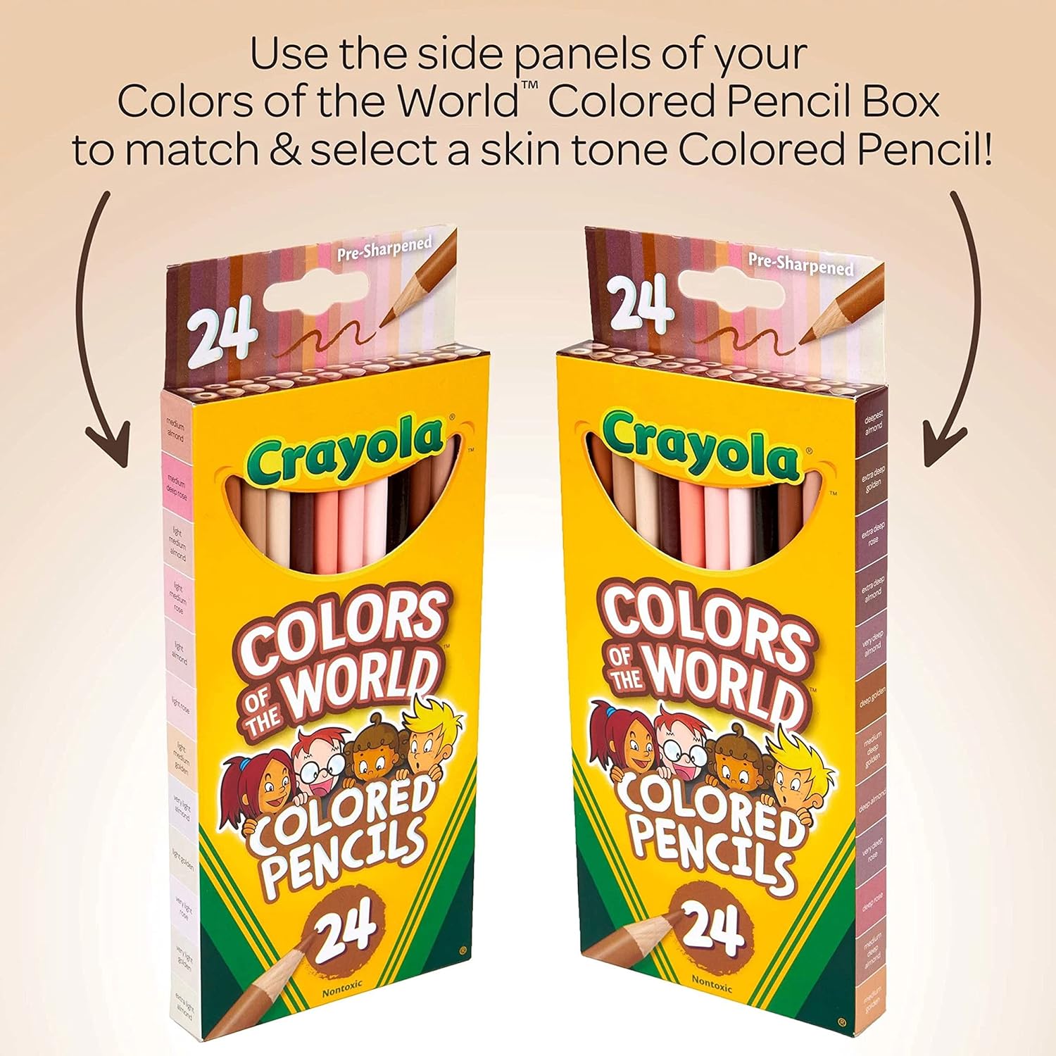 Crayola Colors of the World Colored Pencil Set (24ct), Skin Tone Colored Pencils for Kids, Coloring Book Pencils