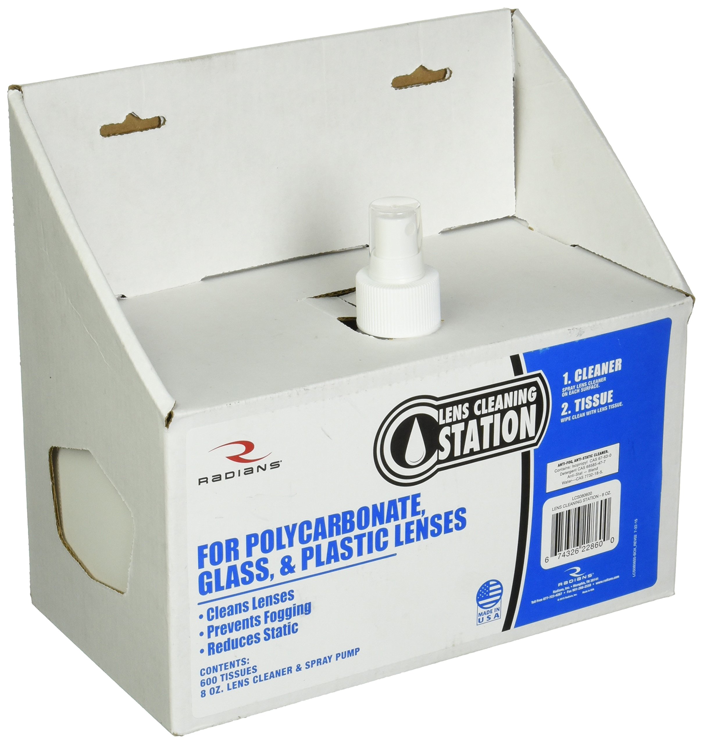 Radians LCS080600 Silicone Free Glass or Plastic Lens Cleaning Station Solution with Tissues