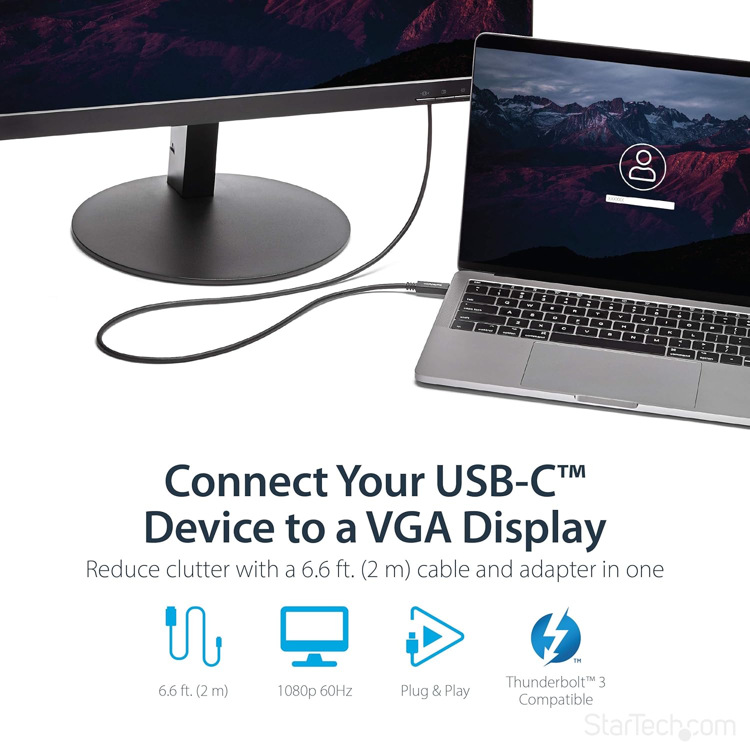 StarTech.com USB C to VGA Active Adapter Cable - Thunderbolt 3 Compatible