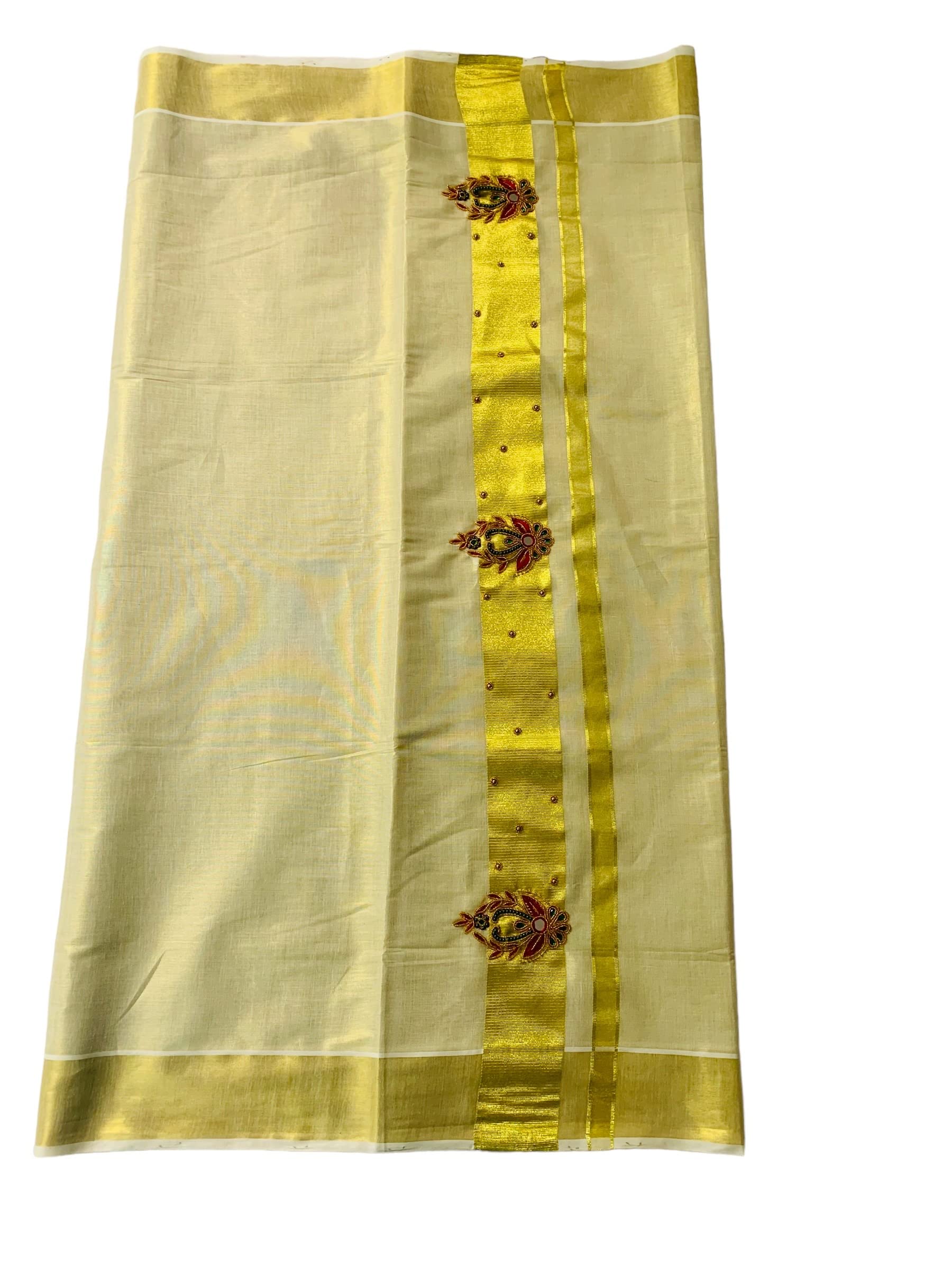 Kuthampully Kerala Kasavu Sarees For Women | Handcrafted Aari work Kerala Sarees | Tissue Onam Saree With Running Blouse | South Indian Sarees | Women's Zari Kasavu | Ekm-510 (Maroon)