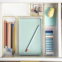 MARTHA STEWART Kerry Plastic Stackable Office Desk Drawer Organizers with Gold Trim