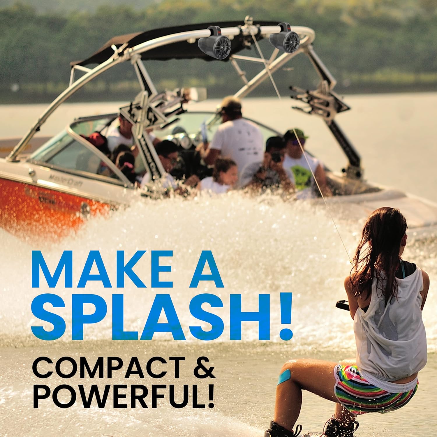 BOSS Audio Systems MRWT40 ATV UTV Marine Weatherproof Waketower System - 4 Inch Stereo Speakers, Full Range, 2 Way, Tweeters