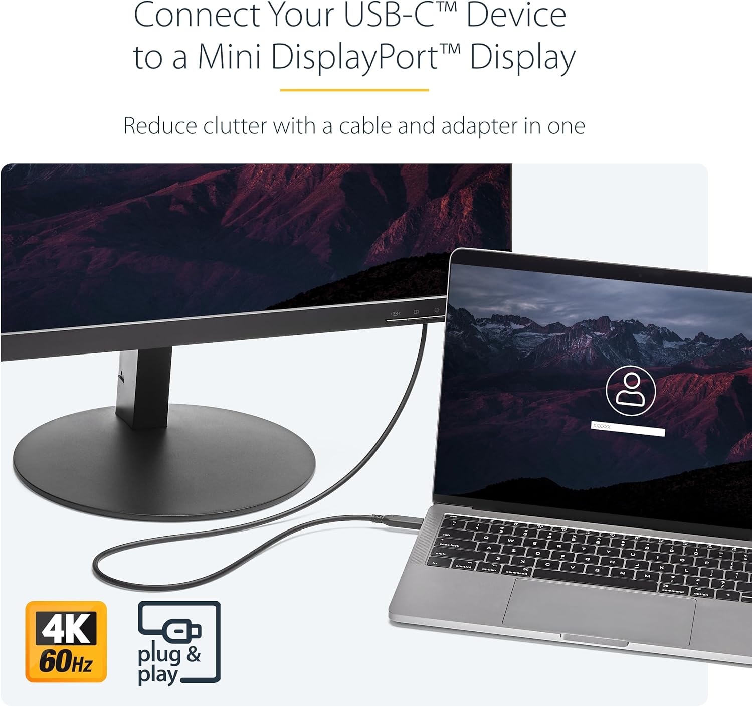 StarTech.com 6ft / 1.8m USB-C to Mini DisplayPort Cable - 4K 60Hz - Black