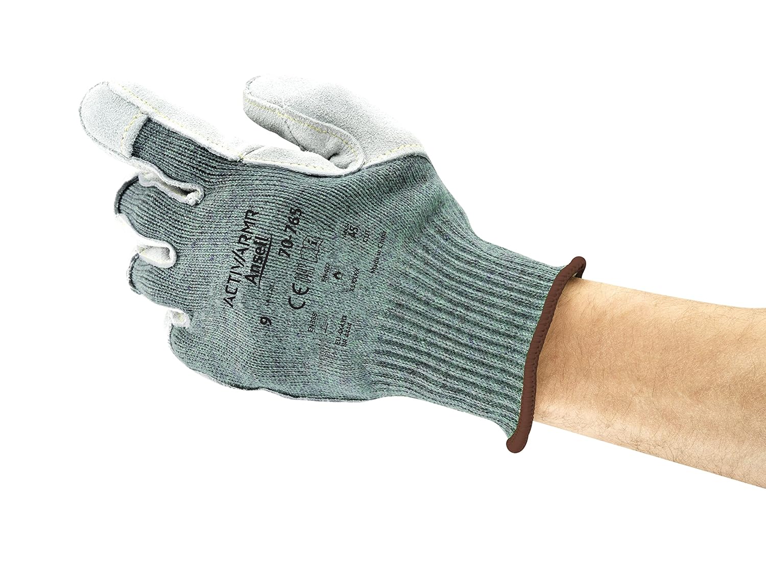 Ansell 707658 Vantage 70-765 Medium Weight Dupont Kevlar Blended Knit Glove with Leather Palm, 9" Length, 7" Width