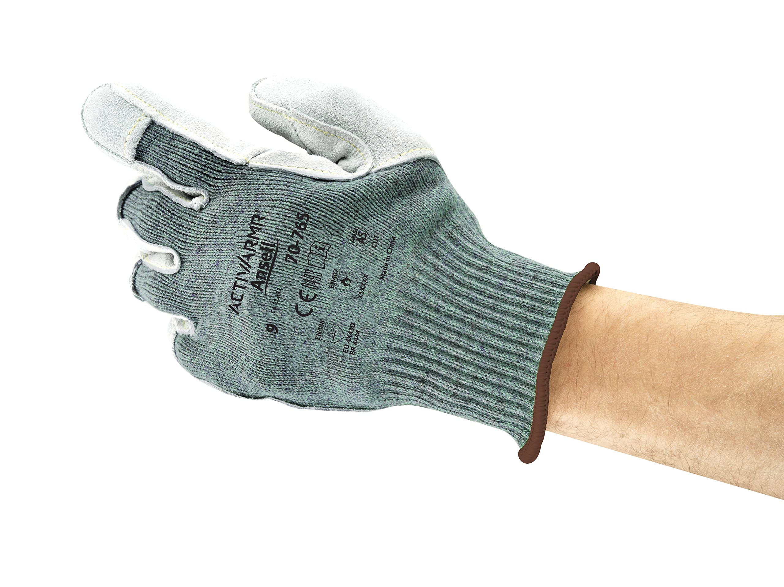 Ansell 707658 Vantage 70-765 Medium Weight Dupont Kevlar Blended Knit Glove with Leather Palm, 9" Length, 7" Width