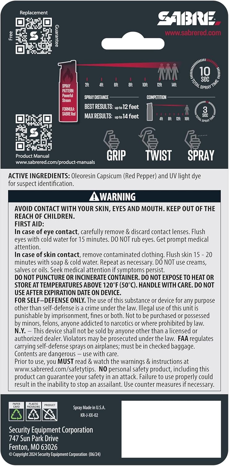 SABRE Jeweled Pepper Spray with Snap Clip, Maximum Strength