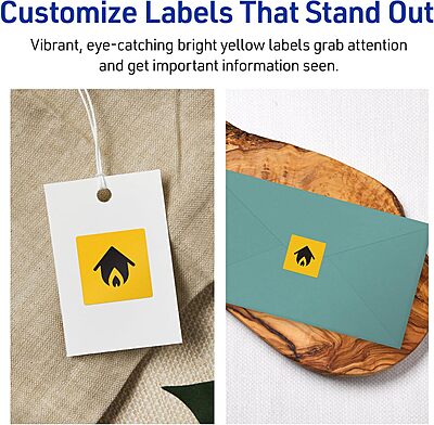 Avery Printable Square Labels, Sure Feed Technology, 1-1/2" x 1-1/2", Bright Yellow, Print-to-The-Edge, Laser/Inkjet Compatible