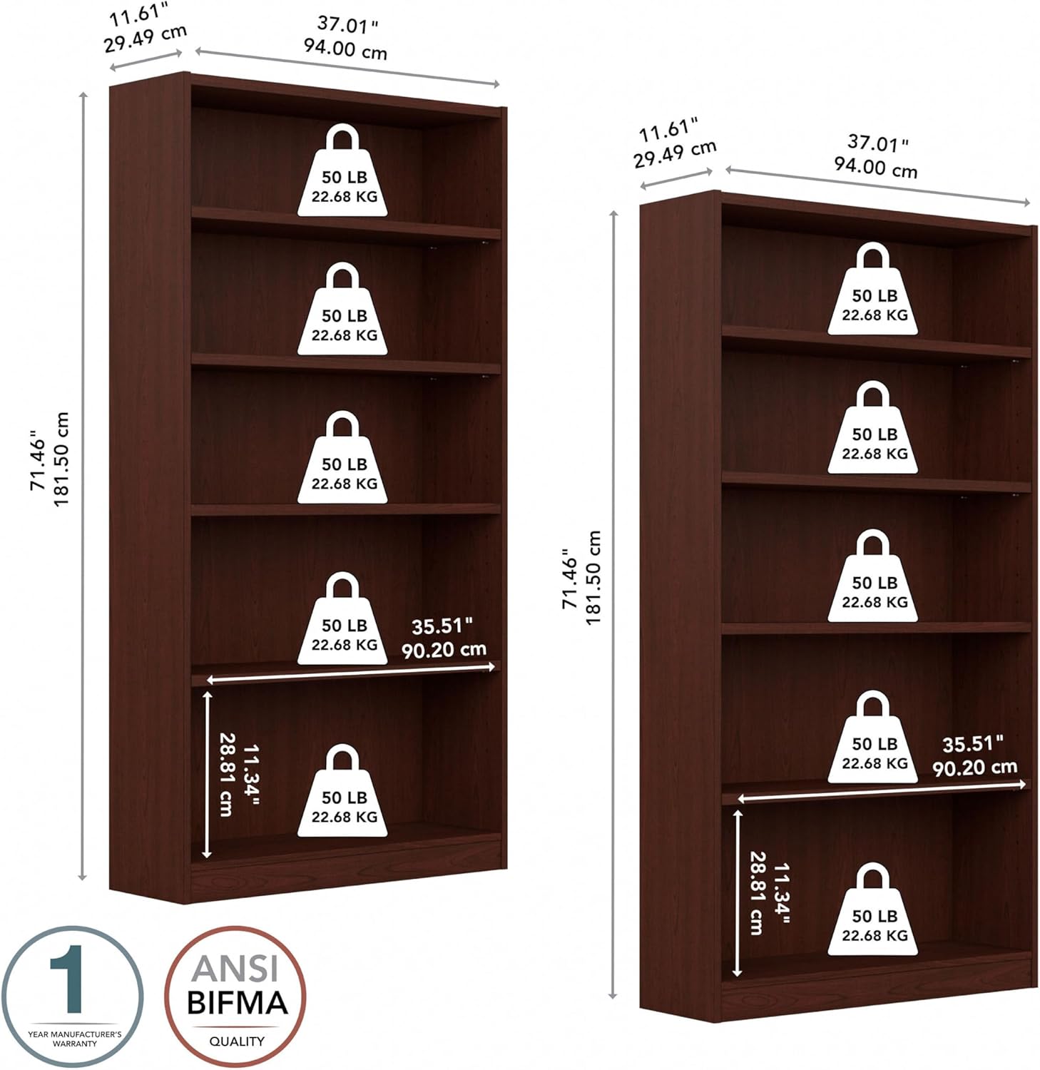 BUSH FURNITURE Universal Tall 5-Shelf Bookcase
