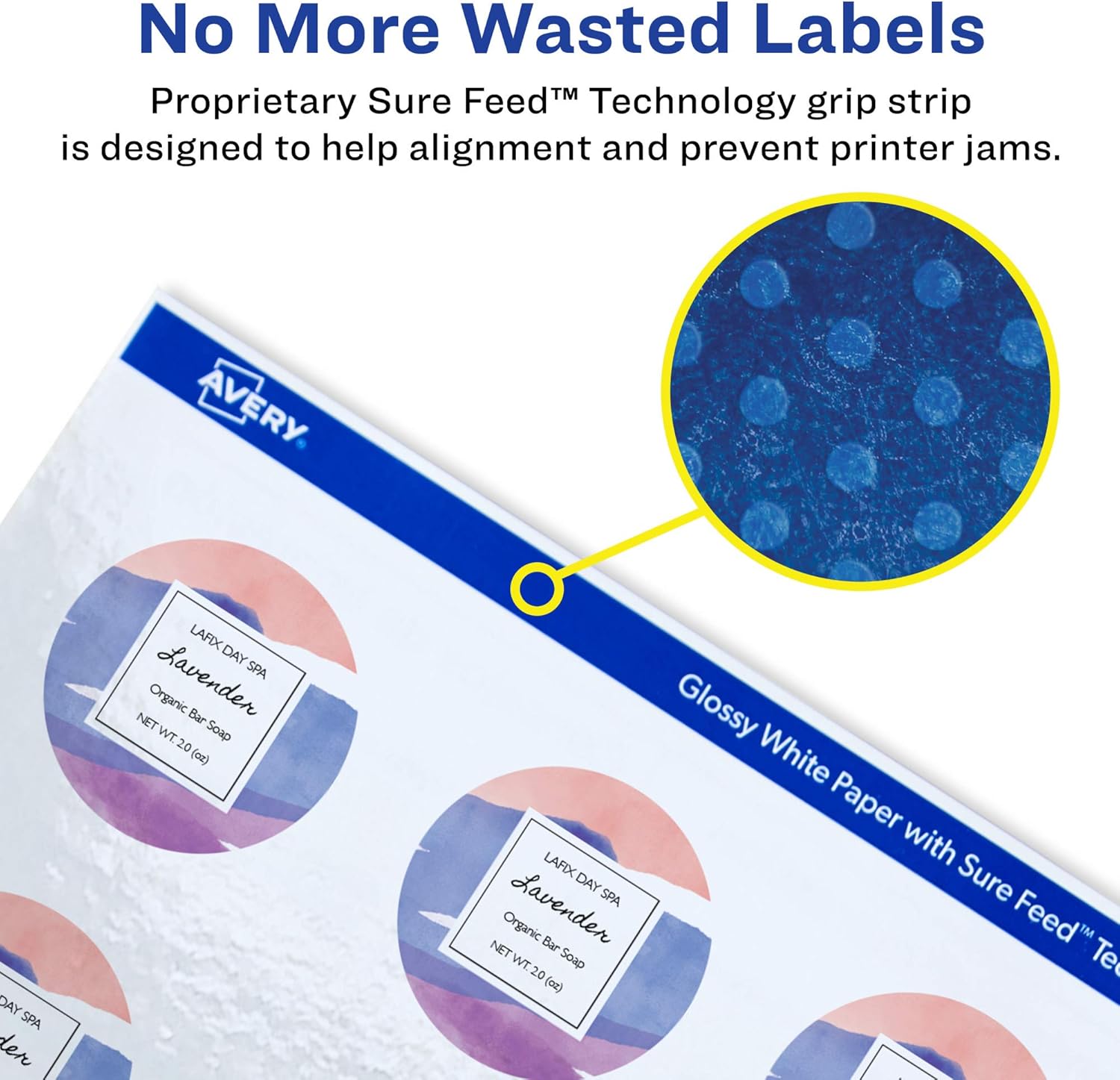 AVERY Glossy White Round Labels, 1in Diameter, Sure Feed, Permanent Adhesive