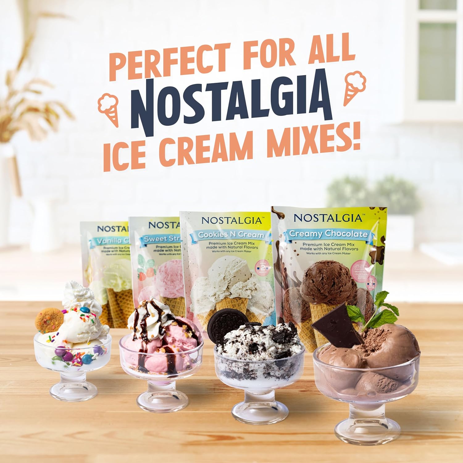 Nostalgia Electric Ice Cream Maker - Old Fashioned Soft Serve Ice Cream Machine Makes Frozen Yogurt - 1.5 Quart Tan