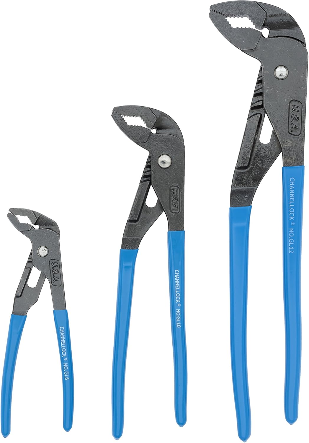 CHANNELLOCK GLS-3 3-Piece GRIPLOCK Tongue & Groove Pliers Set, 6.5", 9.5", 12.5" Water Pump Pliers
