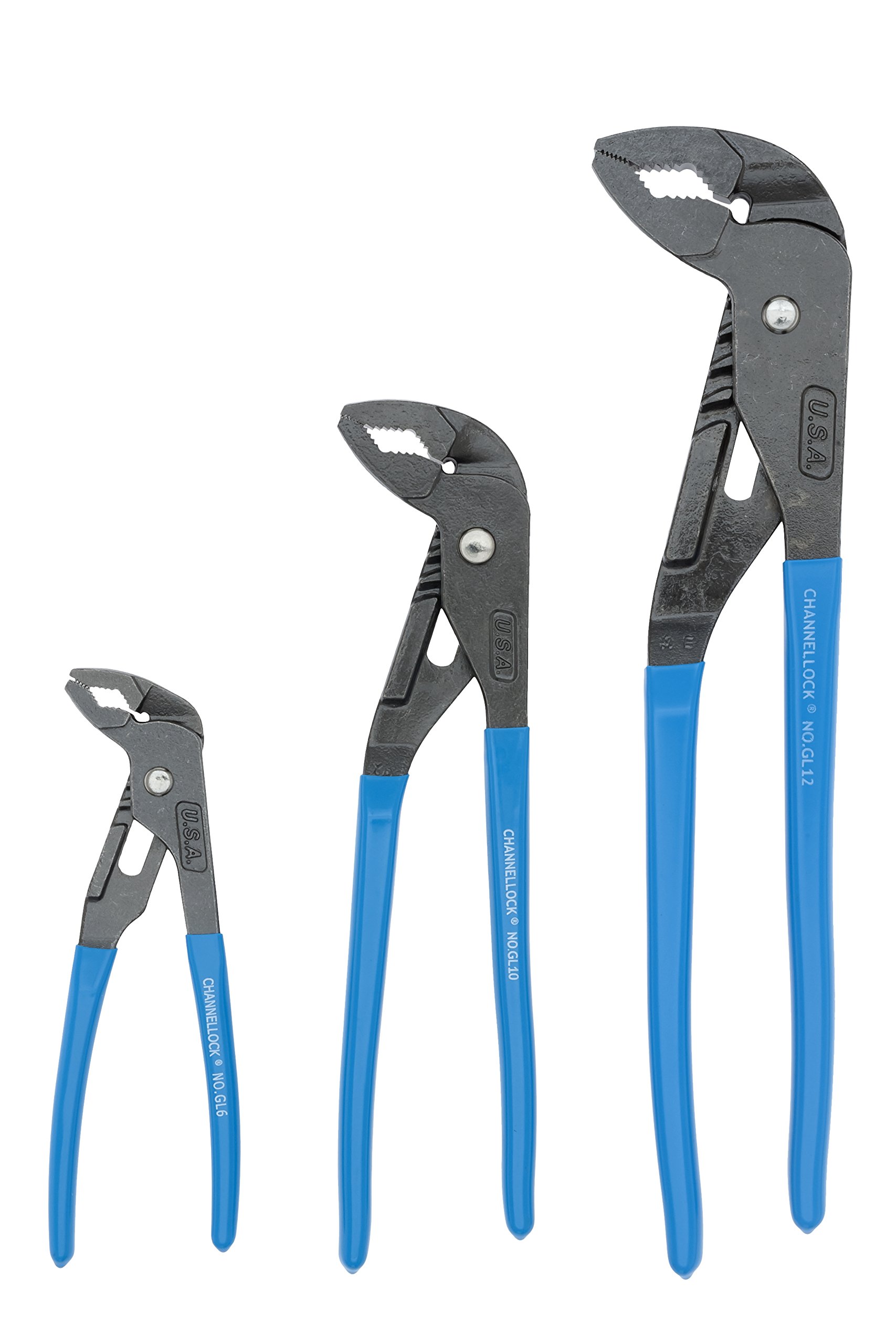 CHANNELLOCK GLS-3 3-Piece GRIPLOCK Tongue & Groove Pliers Set, 6.5", 9.5", 12.5" Water Pump Pliers