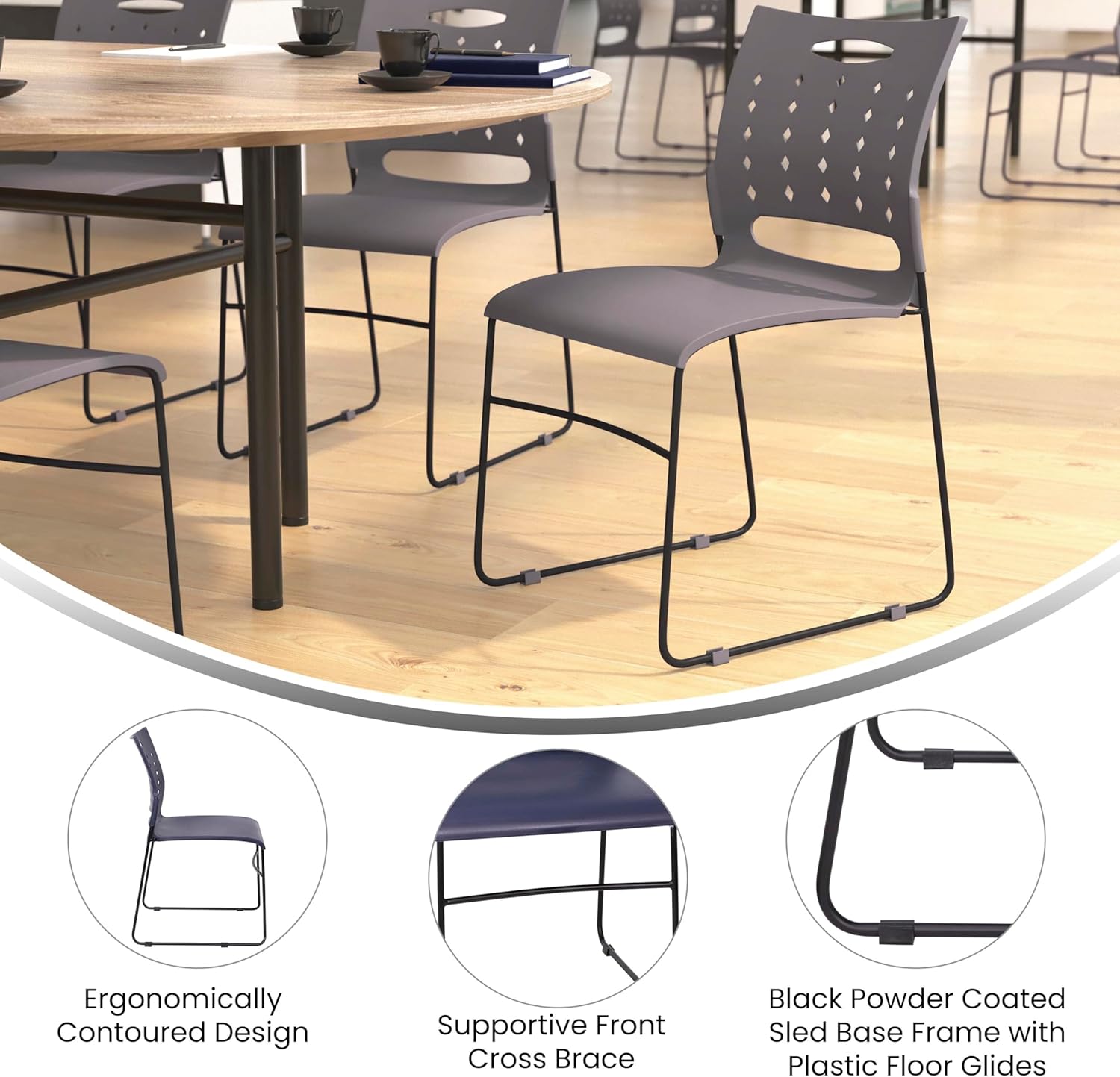 Flash Furniture Hercules Series 881 lb. Capacity Sled Base Stack Chair with Air-Vent Back