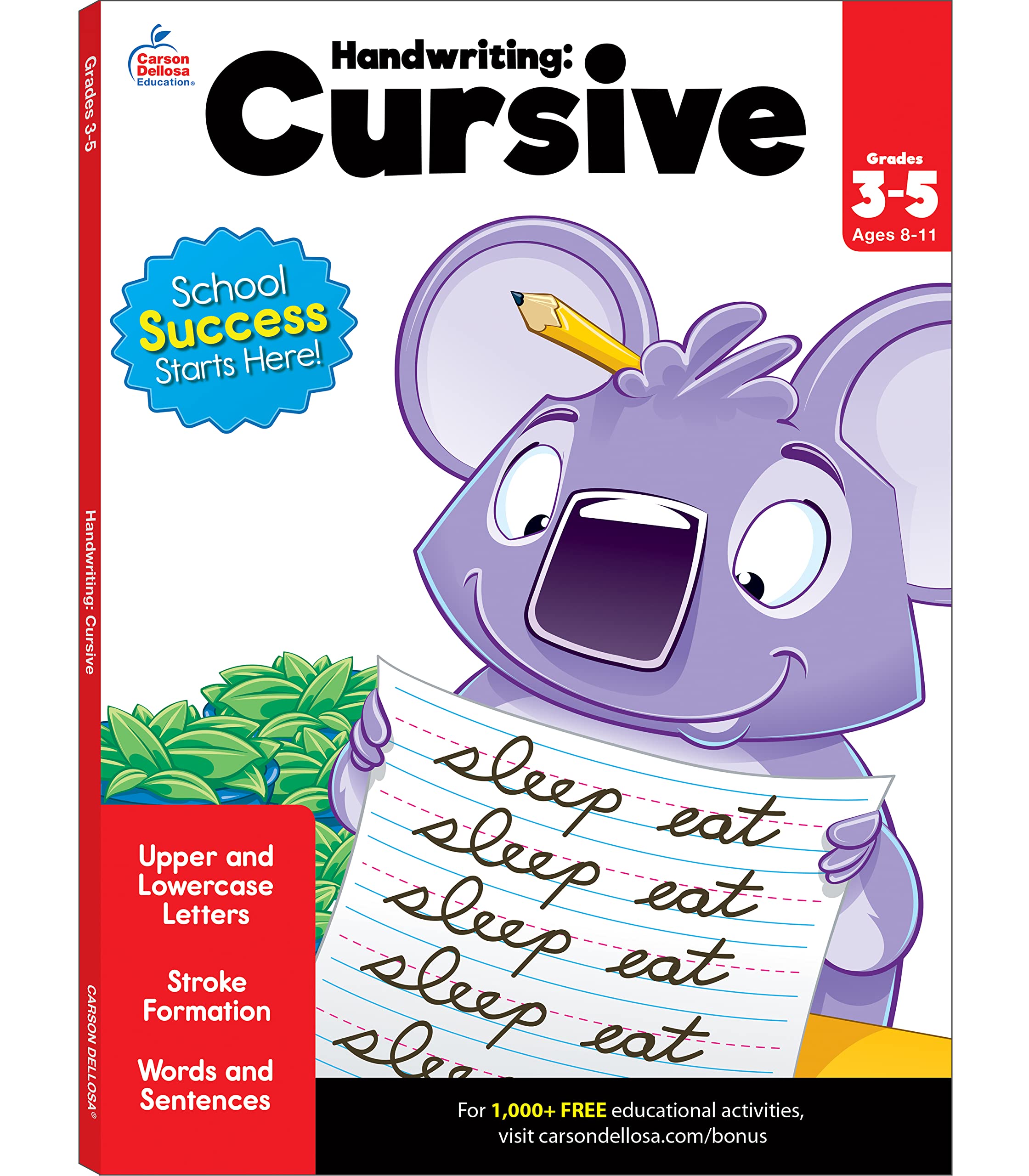 Carson Dellosa Grades 2-5 Cursive Handwriting Workbook, Writing Book With Sight Words, Sentences