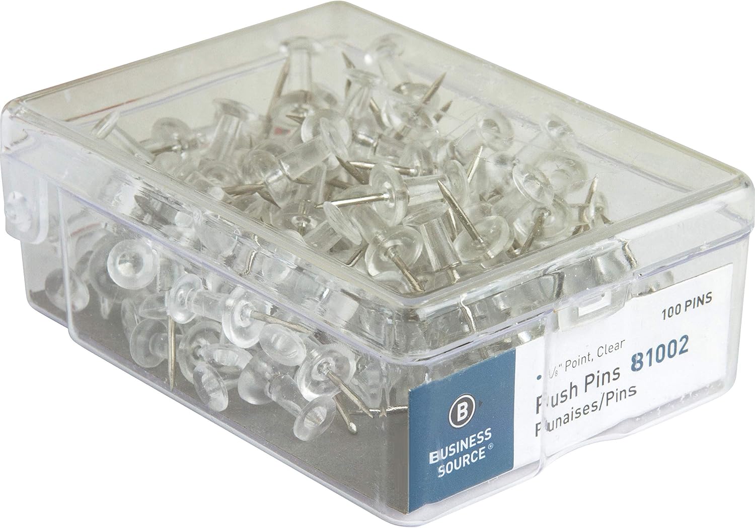 Business Source 1/2" Head Push Pins, Clear - Box of 100