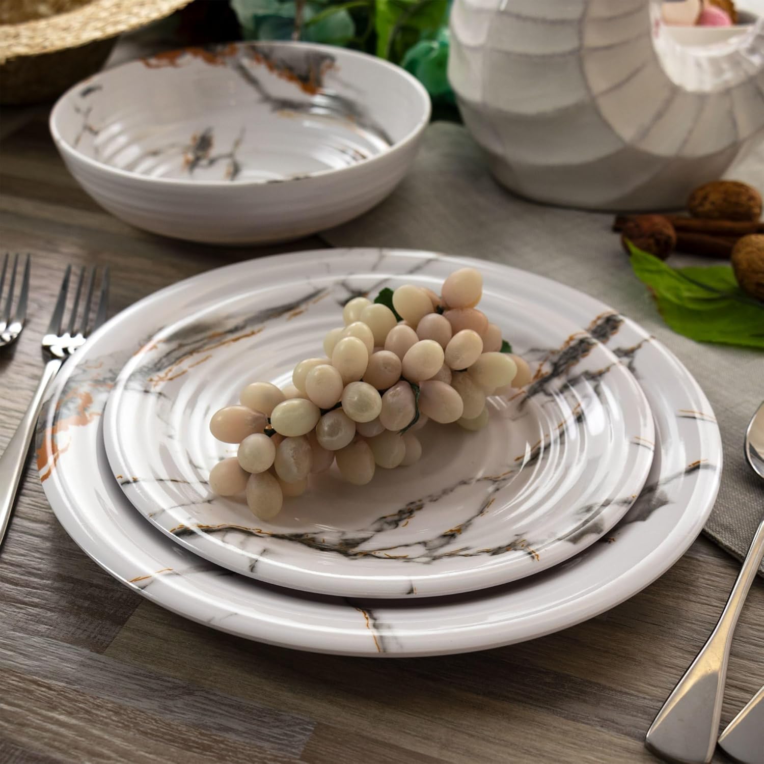Elama 12-Piece Lightweight Melamine Dinnerware Set