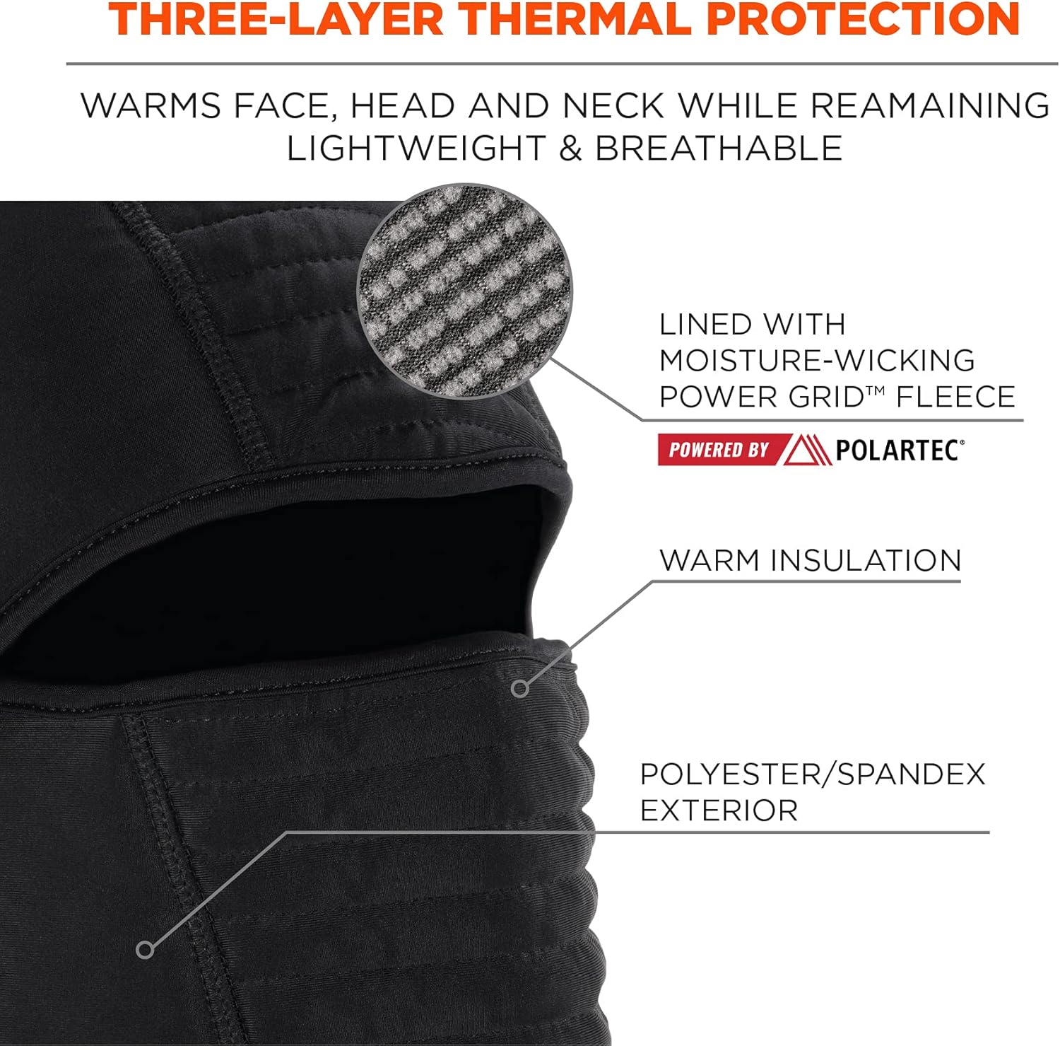 Ergodyne N-Ferno 6955 Insulated Balaclava Face Mask, 3-Layer, Black, One Size