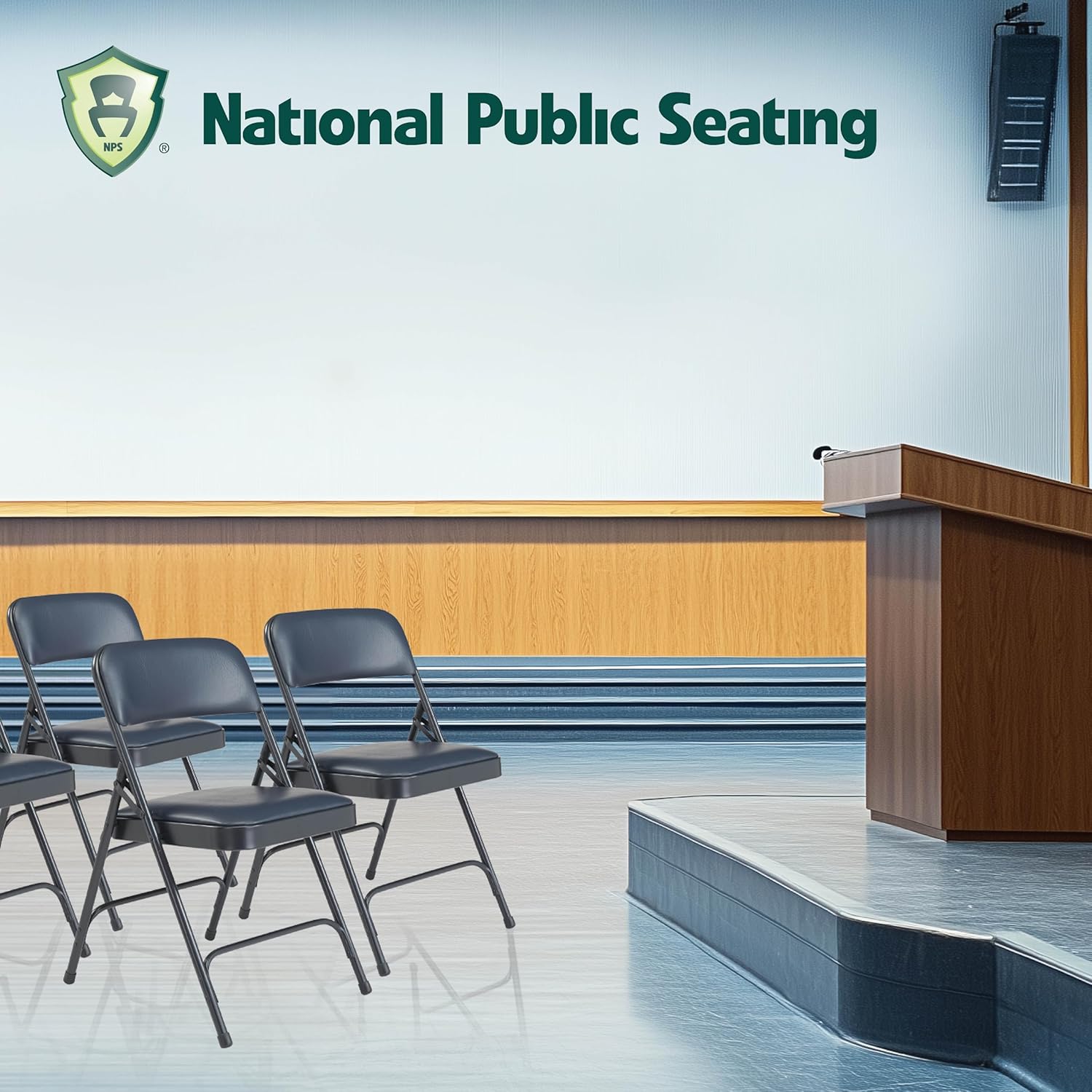 NATIONAL PUBLIC SEATING 1200 Series Padded Vinyl Folding Chairs - Set of 4