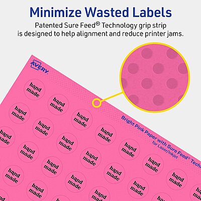 AVERY Printable Round Labels, Sure Feed Technology, 3/4" Diameter, Bright Pink, Print-to-The-Edge, Laser/Inkjet