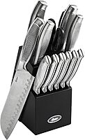 Oster Edgefield 14-Piece Stainless-Steel Cutlery Knife Set With Knife Block, Silver/Black
