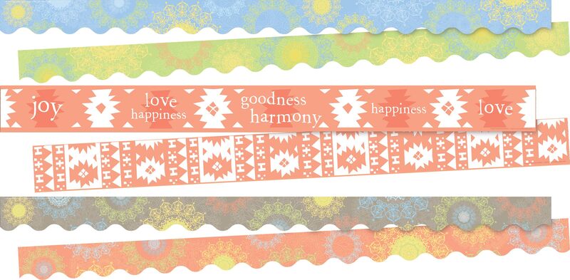 Barker Creek Double-Sided Border, Calming Sunset, School & Office Supplies, Bulletin Board Border Trim, Set of 3 Designs, Coordinating Designs Printed on Both Sides for Twice The Value, 38/Set (4028)