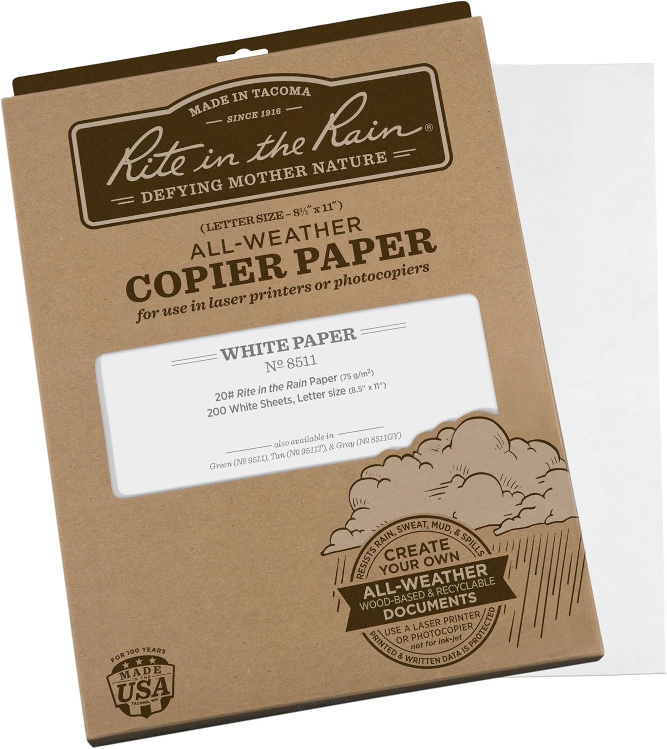 RITE IN THE RAIN Weatherproof Copier Paper, 8.5" x 11", 20# White