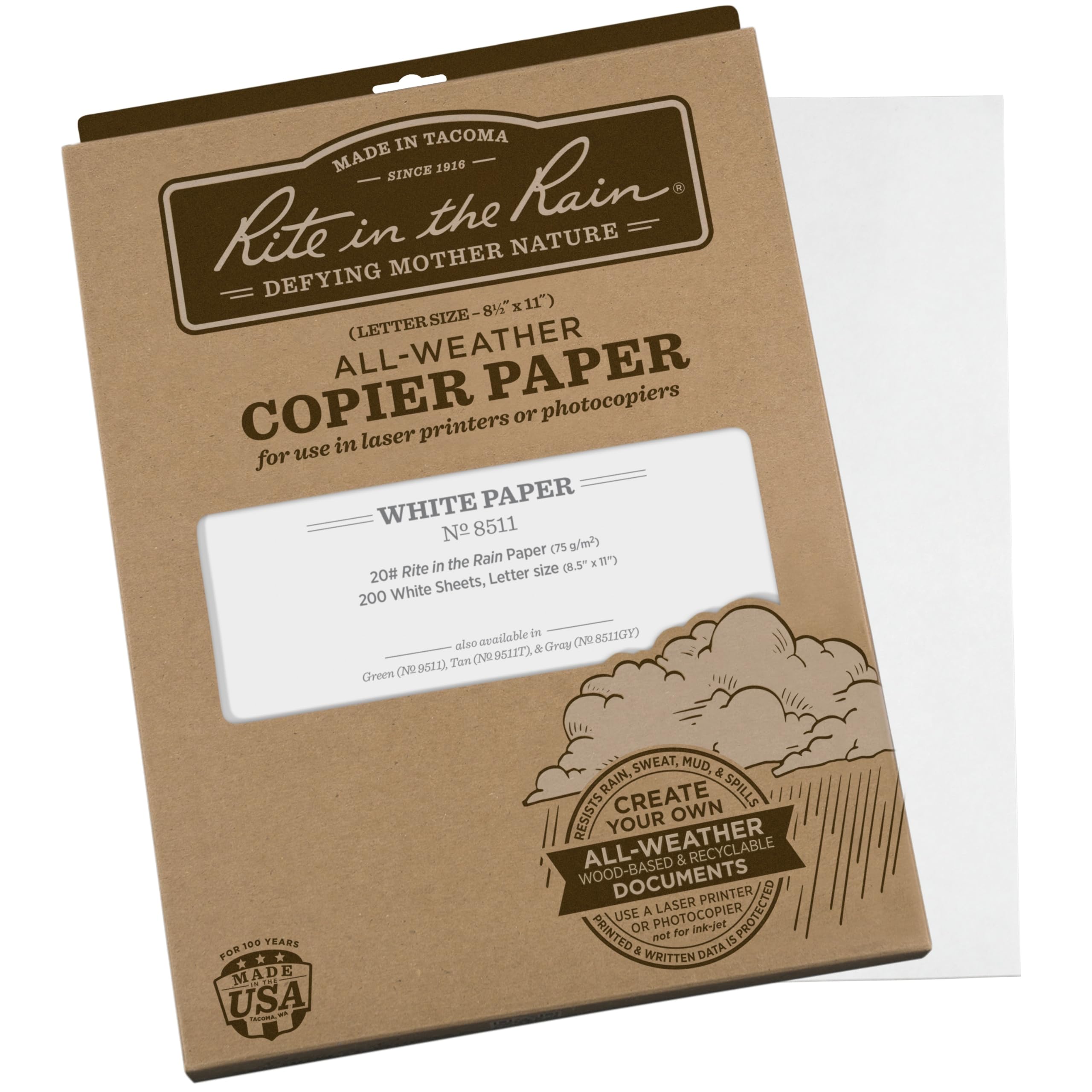 RITE IN THE RAIN Weatherproof Copier Paper, 8.5" x 11", 20# White