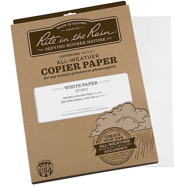RITE IN THE RAIN Weatherproof Copier Paper, 8.5" x 11", 20# White