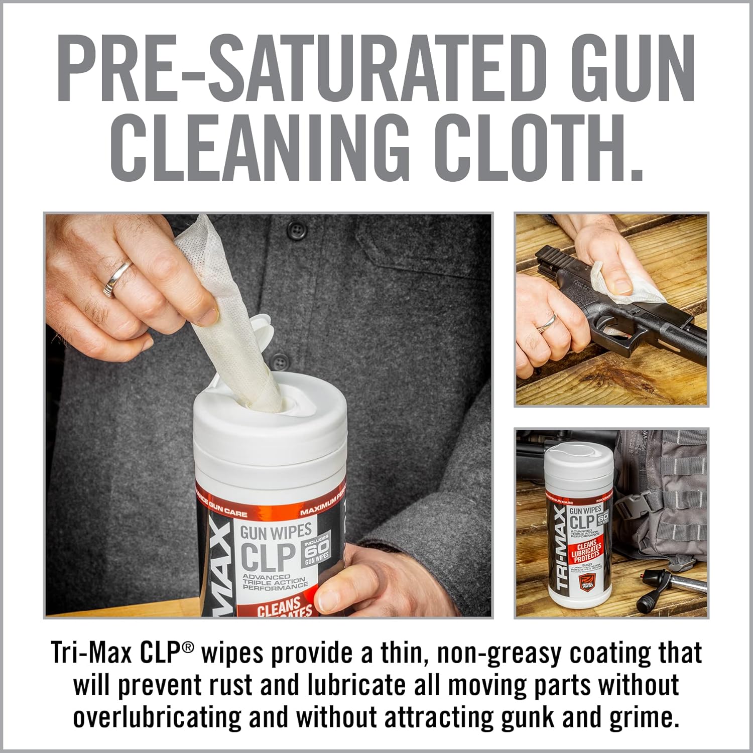 Real Avid Tri-Max CLP Gun Cleaning Wipes 60 Count | CLP Gun Cleaner And Lubricant | One-Step Gun Cleaning Oil and Lubricant