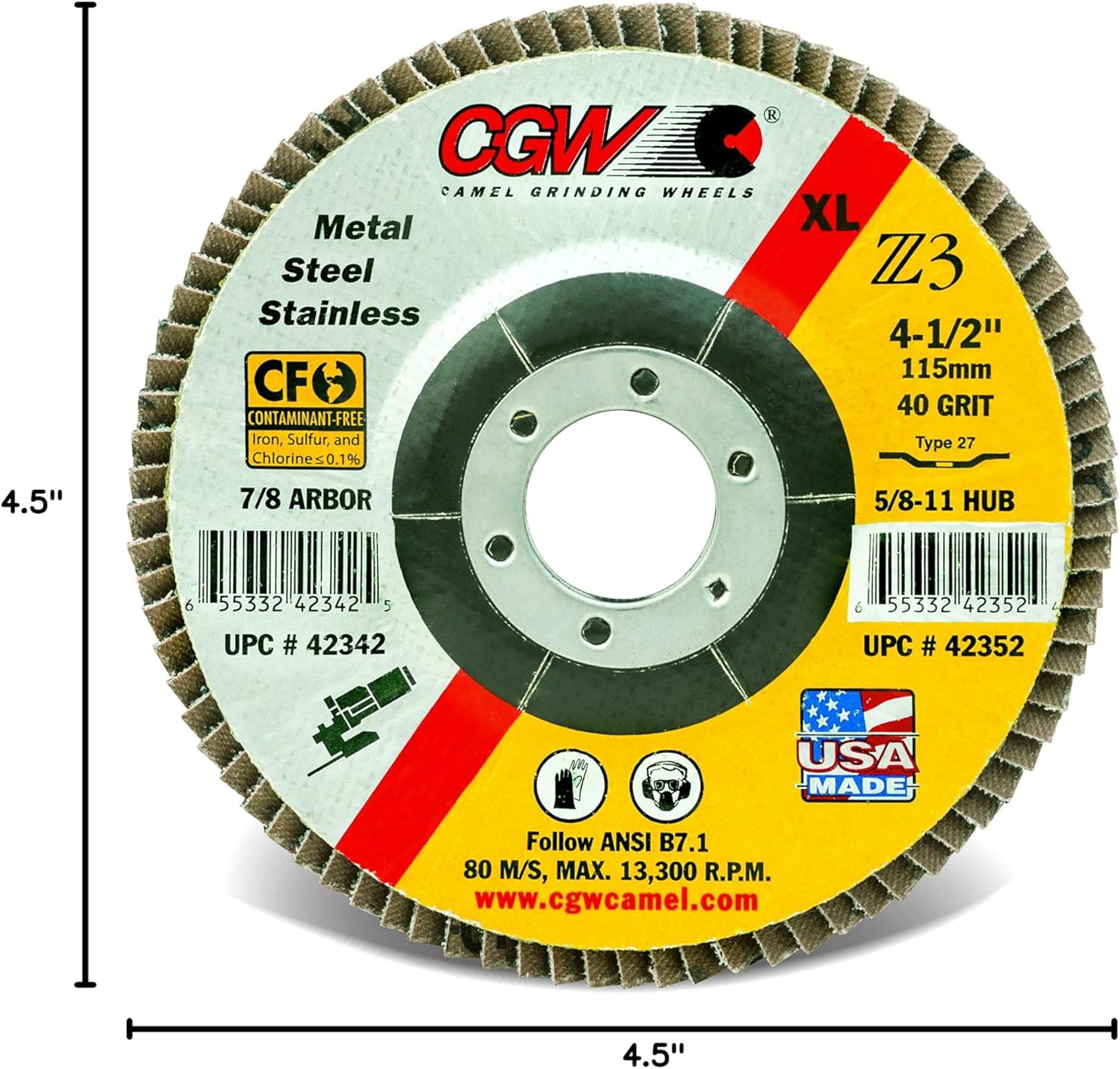 Abrasives 42342 4-1/2x7/8 T27 Z3-40 XL Flap Disc