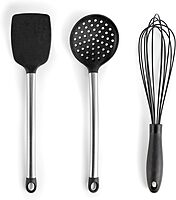 MegaChef Tool Black Utensil Set, 14 Piece, Gray and Stainless Steel