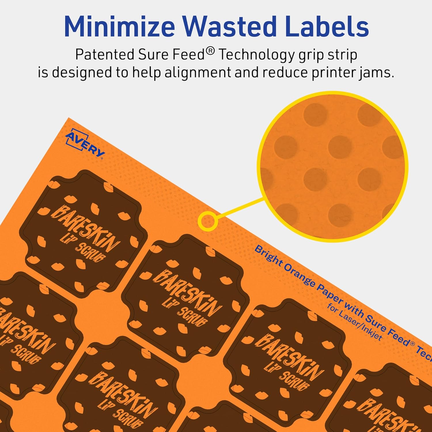 Avery Printable Square Scalloped Labels, Sure Feed Technology, 1-5/8" x 1-5/8", Bright Orange, Print-to-The-Edge