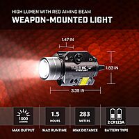 Streamlight 69261 TLR-2 HL 1000-Lumen Rail Mounted Weapon Light with integrated Red Aiming Laser Includes Key Kit for Select Handguns, Black
