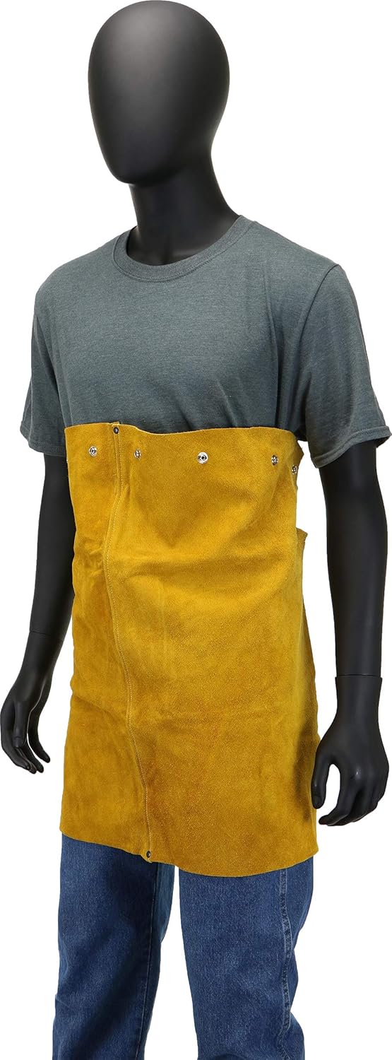 IRONCAT 7001 Leather Bib - 24 in. x 17 in. Heat Resistant Safety Wear in Golden Yellow for Welding. Safety Apparel 23" x 17"