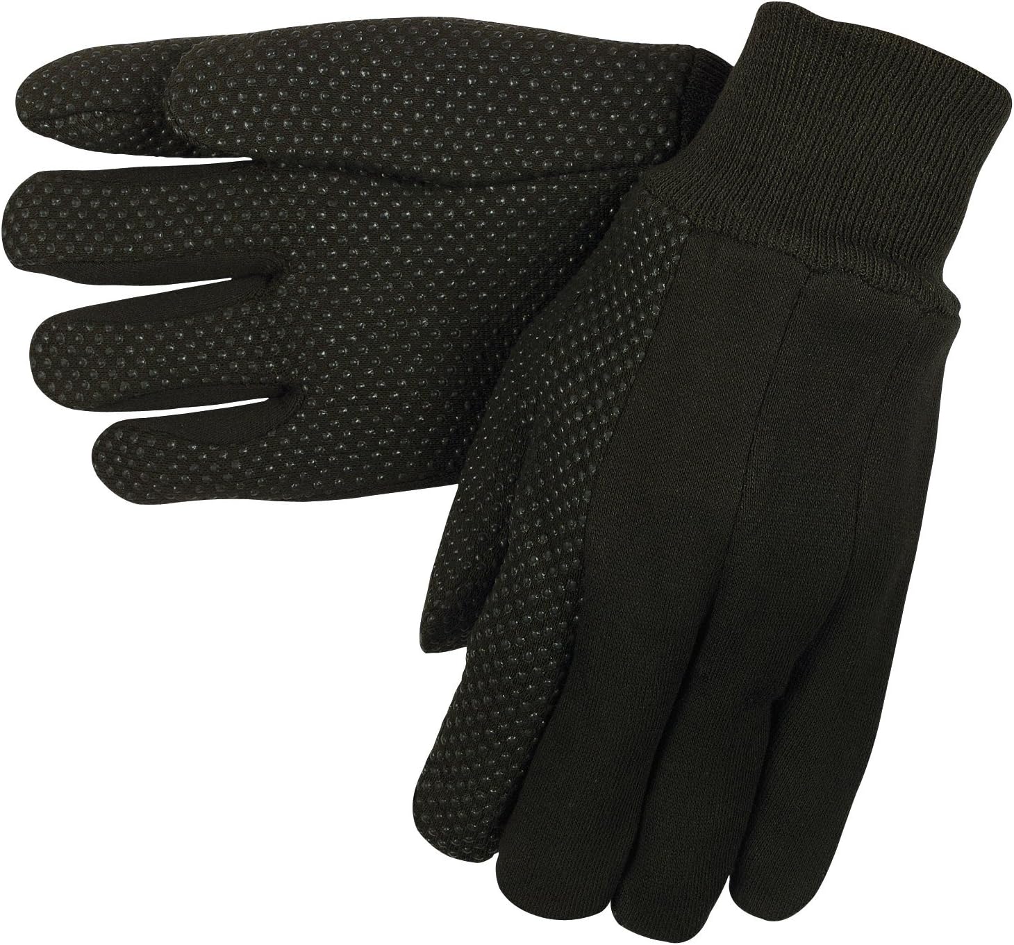 MCR Safety 7800 Jersey Cotton Knit Gloves with Plastic Dotted Palm and Forefinger and Clute Pattern, Large, 1-Pair , Brown