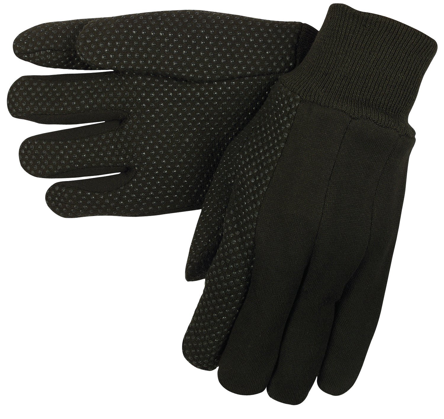 MCR Safety 7800 Jersey Cotton Knit Gloves with Plastic Dotted Palm and Forefinger and Clute Pattern, Large, 1-Pair , Brown