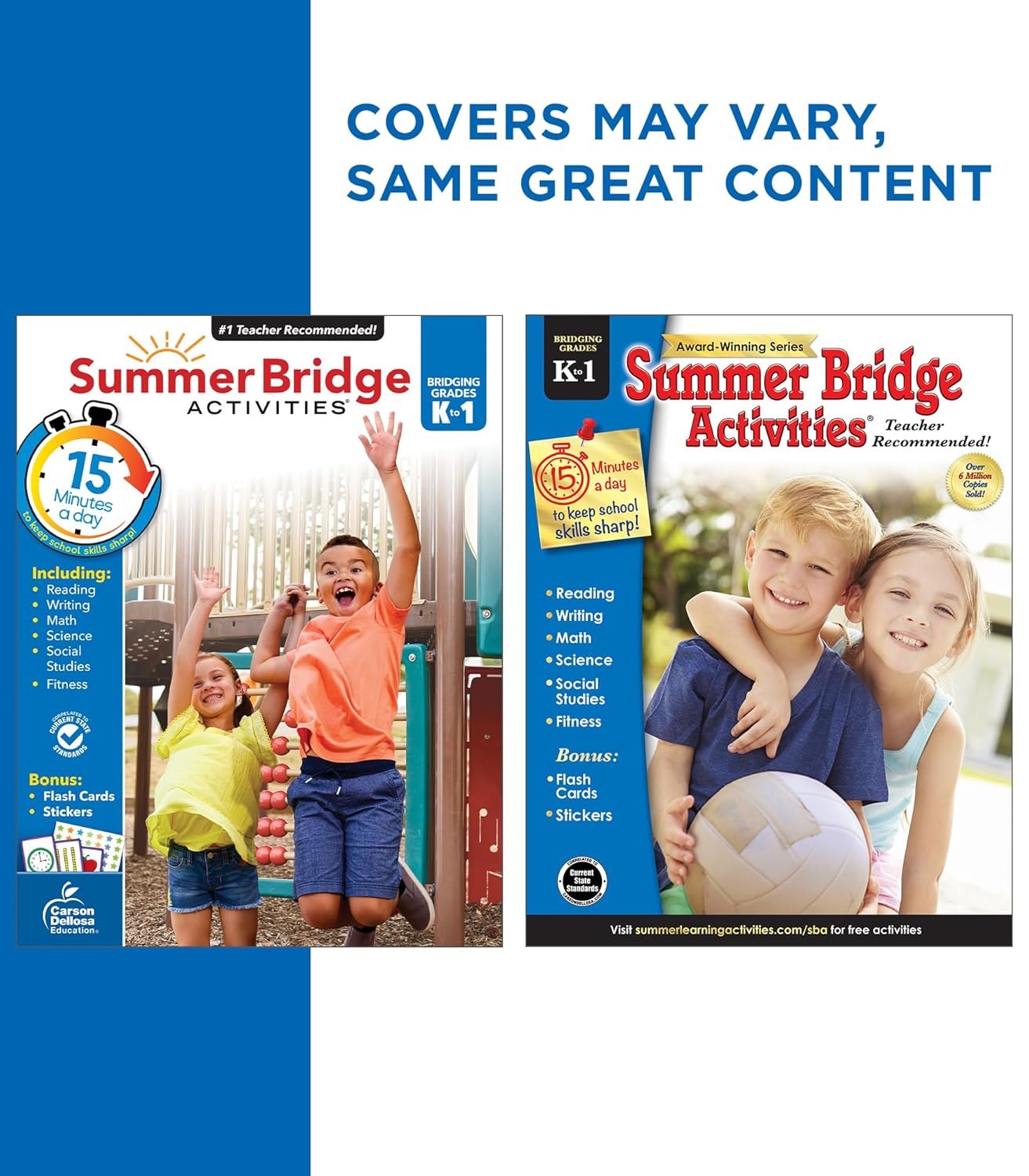 Summer Bridge Activities Kindergarten to 1st Grade Workbooks, K-1 Activity Book With Math, Reading Comprehension, Science