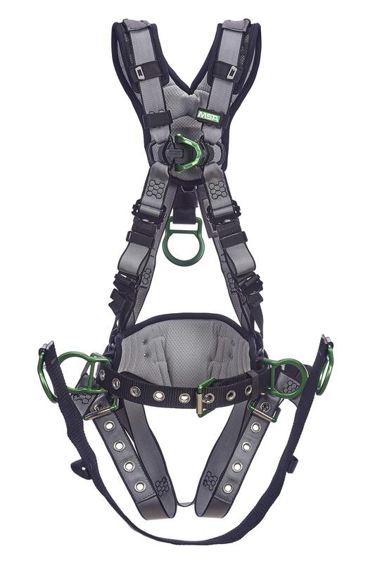 MSA V-FIT Derrick Full-Body Harness - Back/Chest/Hip D-Rings, Tongue-Buckle Leg Straps, Shoulder/Lumbar Padding