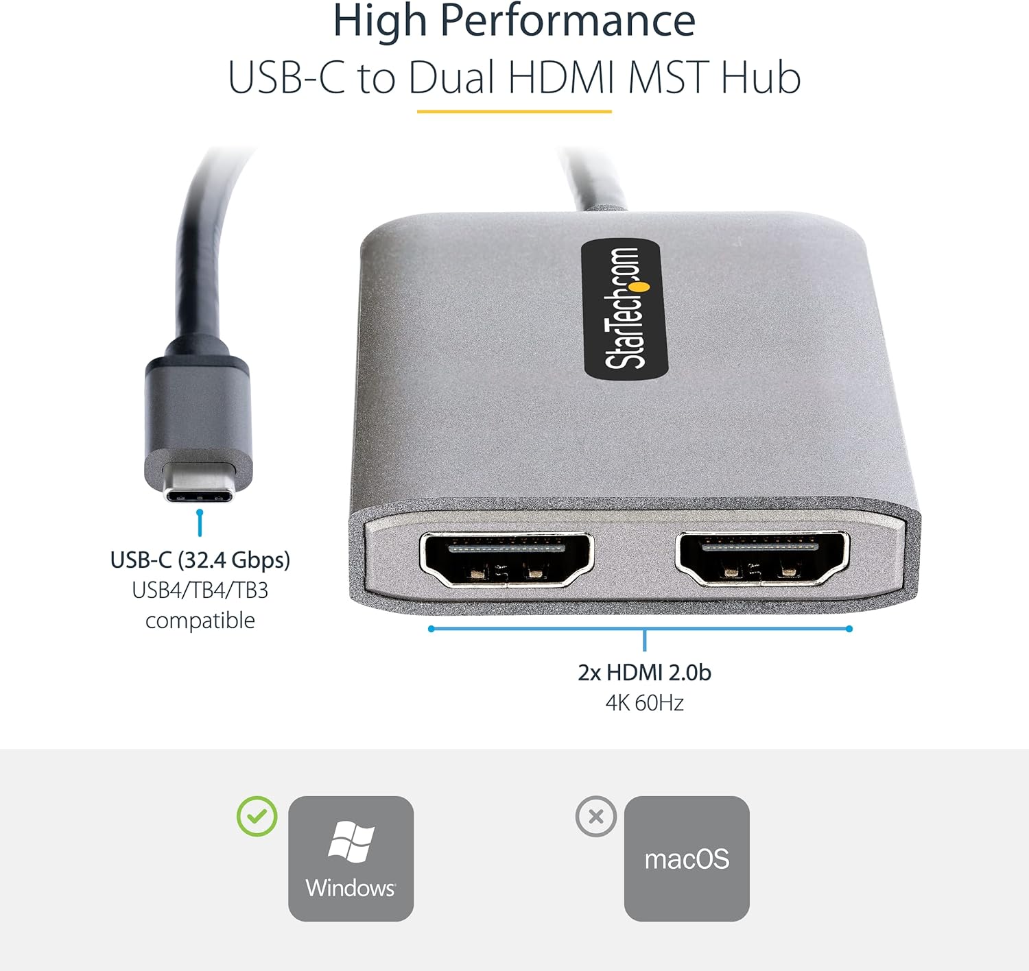 StarTech.com USB to Dual HDMI Adapter for Windows