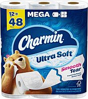 Charmin Ultra-Soft 2-Ply Toilet Paper Mega Rolls, 4in x 4in, White, 224 Sheets Per Roll, Pack Of 12 Rolls
